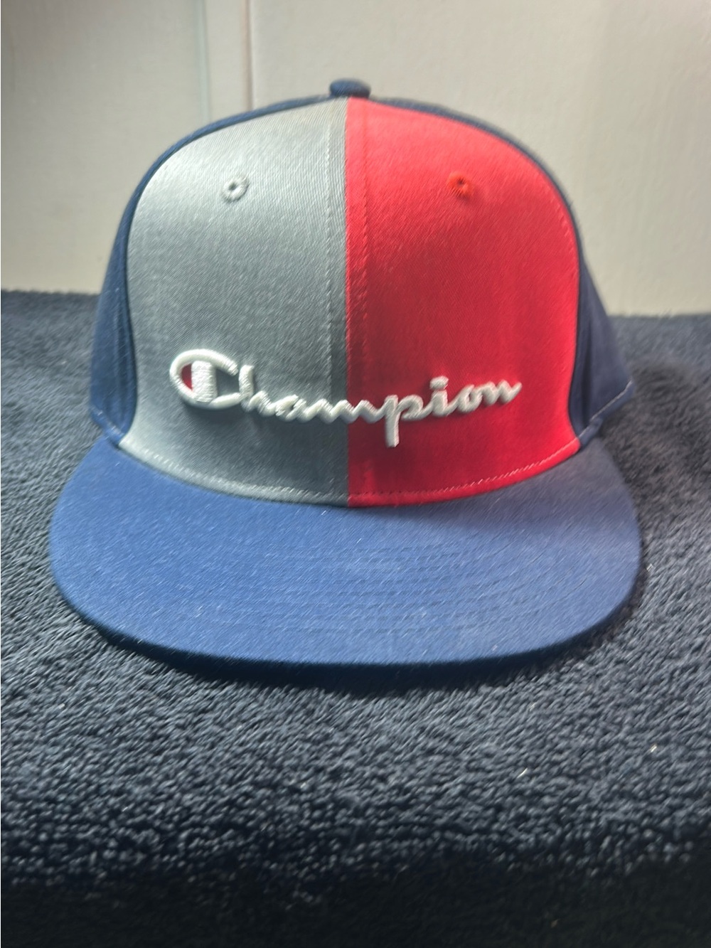 Champion Split-Panel Snapback Hat - Red, Gray & Navy